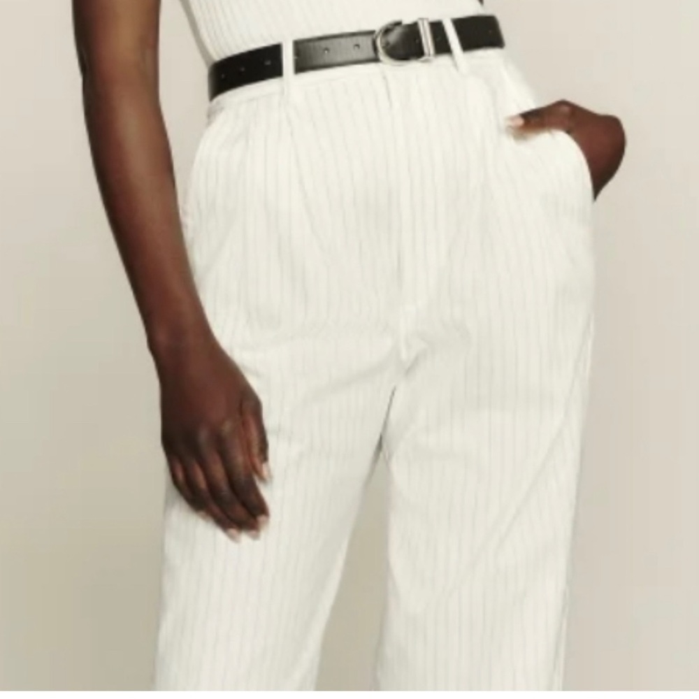 Reformation Pant Oren Wide Leg Trouser White Stripe 8P Cropped 6